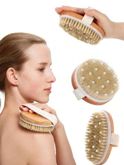 1件装柔软硬挺的天然猪鬃身体磨砂刷，沐浴刷，背部刷，干湿两用去角质刷，丝瓜络刷，背部刷，家居浴室装饰，秋季装饰，返校季装饰