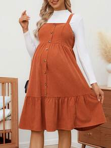 SHEIN Vestido Casual Feminino de Cor Sólida com Babado na Barra, Vestido de Maternidade, Primavera/Outono