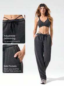 GLOWMODE Everyday Fleece Oh So Cozy Soft Lightweight Warm Wide Leg Side Pockets Adjustable Drawstring Waist Joggers Sweatpants Autumn Winter Outdoors Daily Casual Wear - Black - View 4