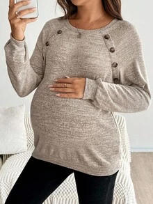 SHEIN Áo cho con bú tay dài dáng rộng thoải mái - Màu be - Xem 3