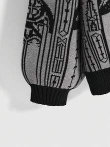 ROMWE Goth 哥特式黑暗万圣节高领城堡十字架灯笼袖宽松女式毛衣 - 深灰色 - 查看 4