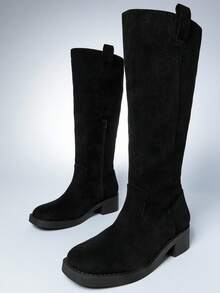 Solezae Women Everyday Casual Comfortable Round Toe Chunky Heel Knee-High Boots