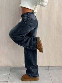 EURMUSE LOW WAIST BAGGY LOOSE STRAIGHT LEG JEAN - Dark Wash - View 6