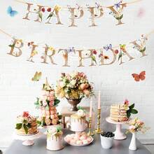 1 套，花蝴蝶生日快乐横幅，波西米亚风时尚花卉和蝴蝶生日字母，野花蝴蝶花园派对装饰，适合 1 岁、21 岁、30 岁、40 岁、50 岁、60 岁、70 岁生日派对 - 彩色 - 查看 4