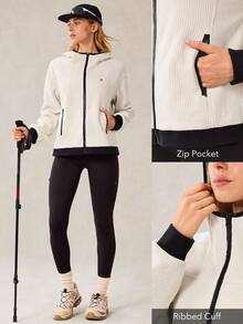 OutZeal Damska kurtka polarowa termiczna z kieszenią i zamkiem błyskawicznym, na zimę, jesień, wędrówki, kemping