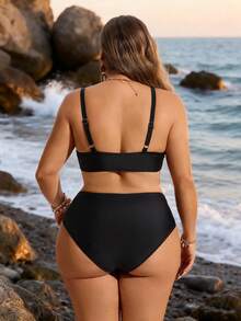 Swim Lushoire Plus Size Leopard Print Patchwork Tankini Swimsuit