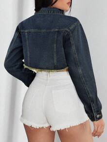 SHEIN EZwear 休闲水洗短款牛仔夹克，秋季 - 淺色水洗藍 - 查看 2