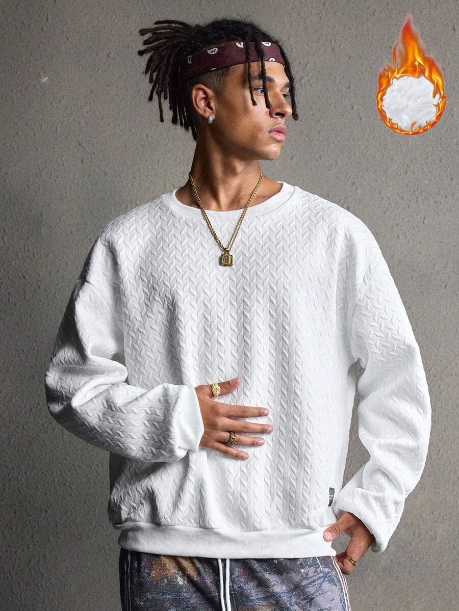 AXEPEAK Men's Casual Tops With Textured Fabric And Plush Sole, Suitable For Autumn And Winter - White - View 1
