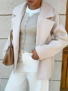 SHEIN Unity Women's Autumn/Winter Casual Fashion Tie-Waist Lapel Overcoat - Apricot - View 6