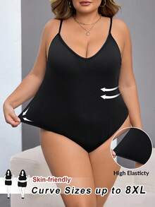 SHEIN CURVE+ 黑色修身无袖连体衣，大码可选，适合秋冬季穿着。 - 黑色 - 查看 1