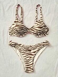 Swim Vcay All-Over Print Split Strap Bikini Swimsuit Set For Summer Beach Vacation