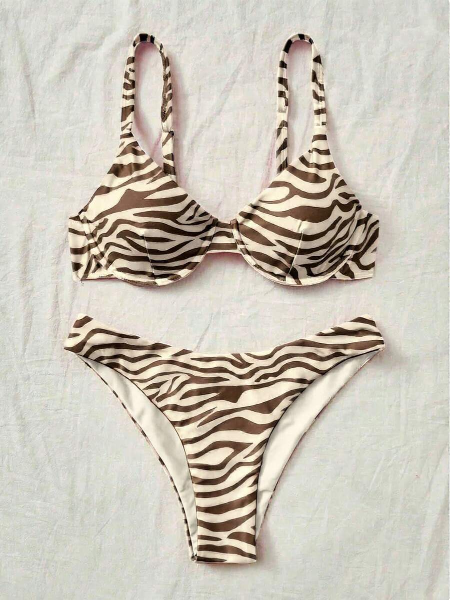 Swim Vcay All-Over Print Split Strap Bikini Swimsuit Set For Summer Beach Vacation