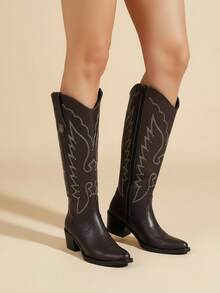 Women Knee-High Boots - Coffee Brown - View 3