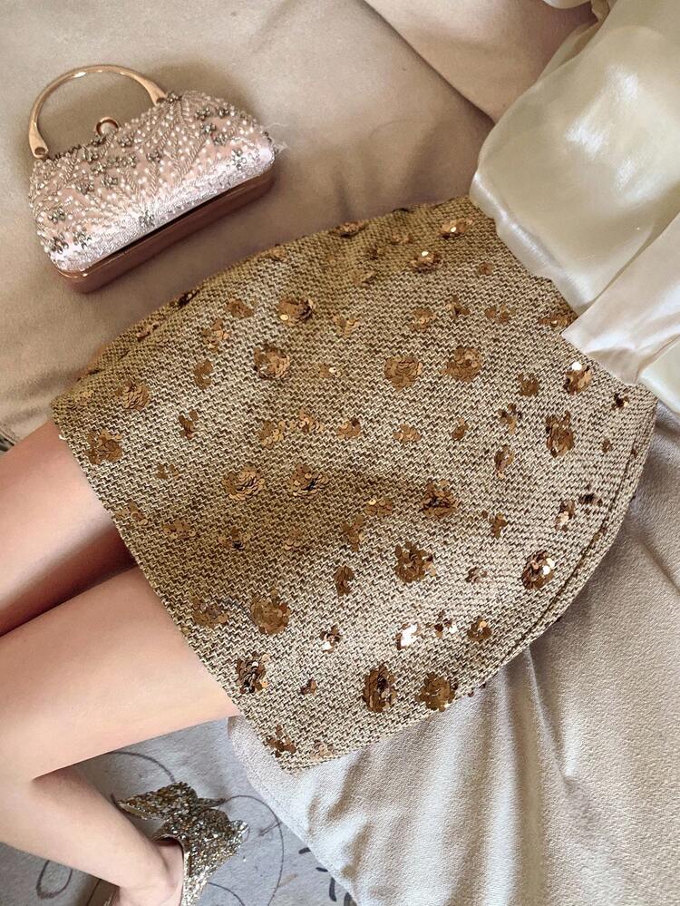 Women's Elegant Sequin Embellished Bodycon Mini Skirt, Autumn Winter Women Skirts Carnival Boho