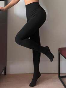 DAZY 女士保暖内衬修身打底裤，秋冬季紧身裤 - 黑色 - 查看 7