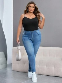 SHEIN CURVE+ 黑色修身无袖连体衣，大码可选，适合秋冬季穿着。 - 黑色 - 查看 4