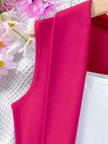 SHEIN Tween Girl Solid Cami Top & Shorts & Waterfall Collar Vest Coat - Multicolor - View 6