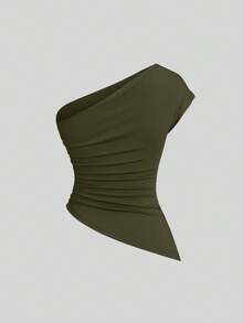 Sweetra Women's Elegant Ruched Asymmetric Hem Blouse Set - Multicolor - View 4