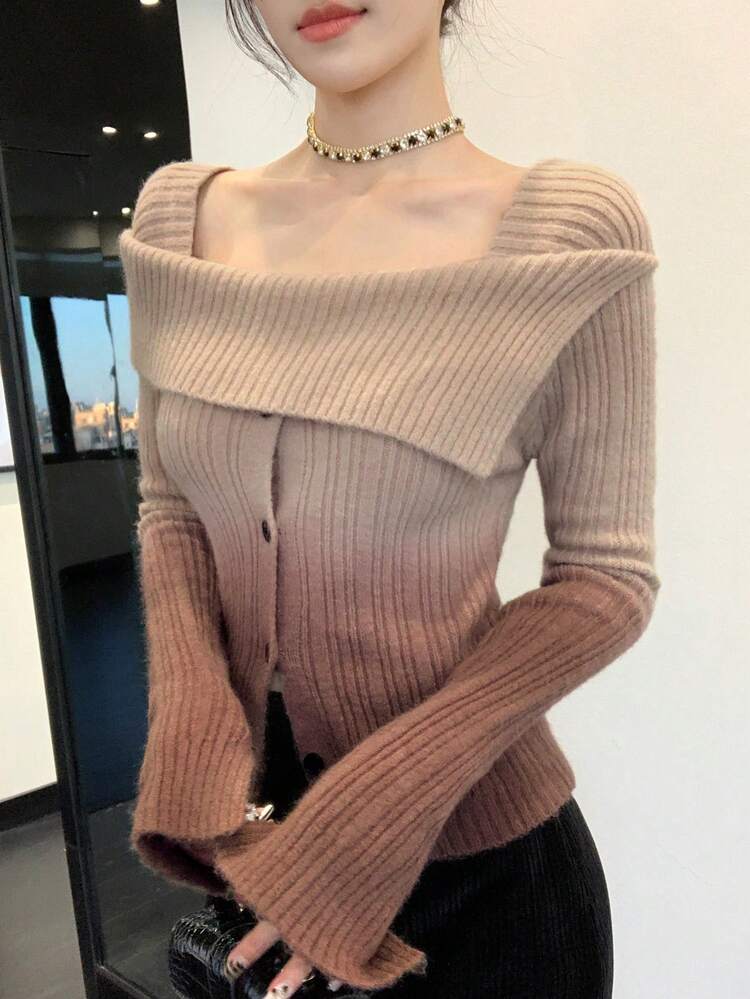 Women's Autumn/Winter Fuzzy Tie-Dye Tie Dye Solid Color Minimalist Pullover Knit Sweater