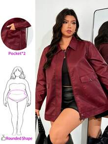 Enliva Kurtka damska z długim rękawem w kolorze bordowym ze skóry PU w rozmiarze plus size na jesień/zimę - Burgund - Zobacz 1