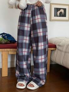 DAZY 女士格子保暖家居裤，冬季睡衣，蓬松舒适 - 深灰色 - 查看 11