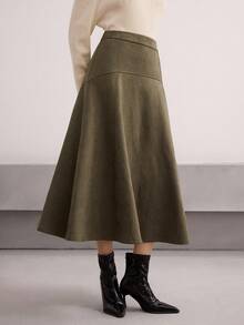 Heiryn Women's Solid Color High Waist Elegant Office Midi Skirt Olive Green Skirt A Line Skirt,Fall,Fall Clothes For Women,Winter Clothes For Women - Green - View 2