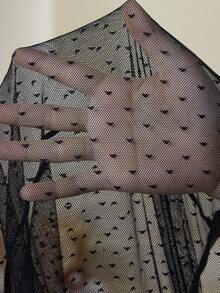 SHEIN CURVE+ Leggings transparents en maille sexy et envoûtants pour femmes grandes tailles, Noir, Saint-Valentin