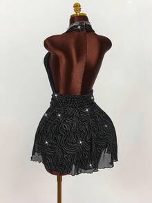 Amplova Halter Deep V-Neck Sleeveless Ruffle Pleated Sexy Bodycon Mini Slip Dress - Black - View 9