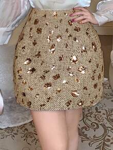 DAZY 女士优雅亮片装饰紧身迷你裙，秋冬季女士嘉年华裙装 - 金色 - 查看 6