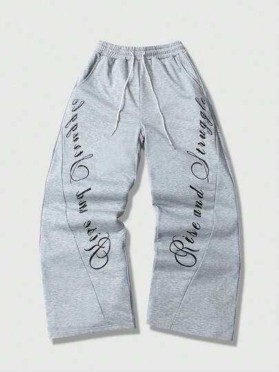 Street Life Herren Loose Fit Jogginghose mit Buchstaben-Muster Patchwork und Kordelzug Taille