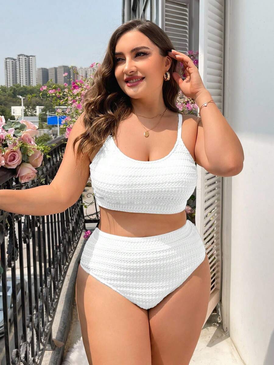 Swim Mod Women's Solid Color Sexy Bikini Swimsuit Set, Summer Beach Curvy Two Piece Set Plus Size Swimsuit Two Piece Summer Two Piece Set Plus White Plus Size Swimwear