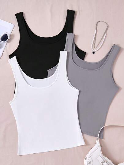 SHEIN EZwear Plus Size Solid Color Casual Versatile Camisole, Autumn/Winter