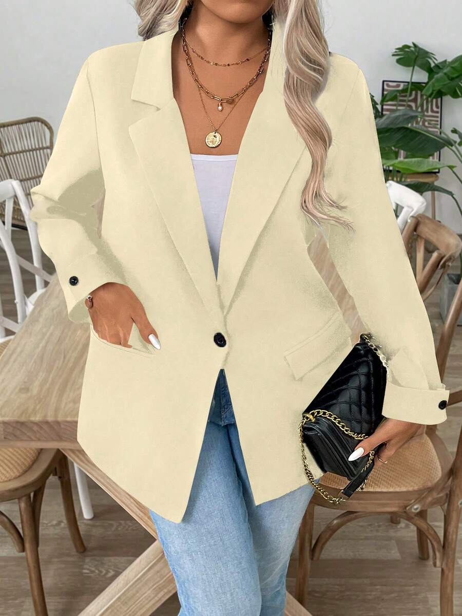 EMERY ROSE Blazer long croisé à revers et grandes poches pour femmes grandes tailles, automne/hiver - Nude - Voir 1