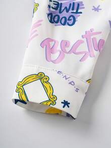 FRIENDS X SHEIN Women White Casual All-Over Print Button Front Shirt For Daily Wear, Winter Shirts Christmas Shirt 
Thanksgiving Shirt  Long Sleeve Shirt - White - View 5