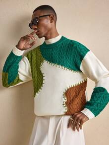 AKNOTIC Men's Casual Loose Fit Colorblock Crew Neck Long Sleeve Sweater, Autumn/Winter, Christmas