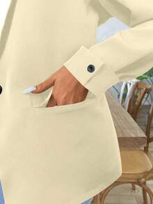 EMERY ROSE Blazer long croisé à revers et grandes poches pour femmes grandes tailles, automne/hiver - Nude - Voir 3