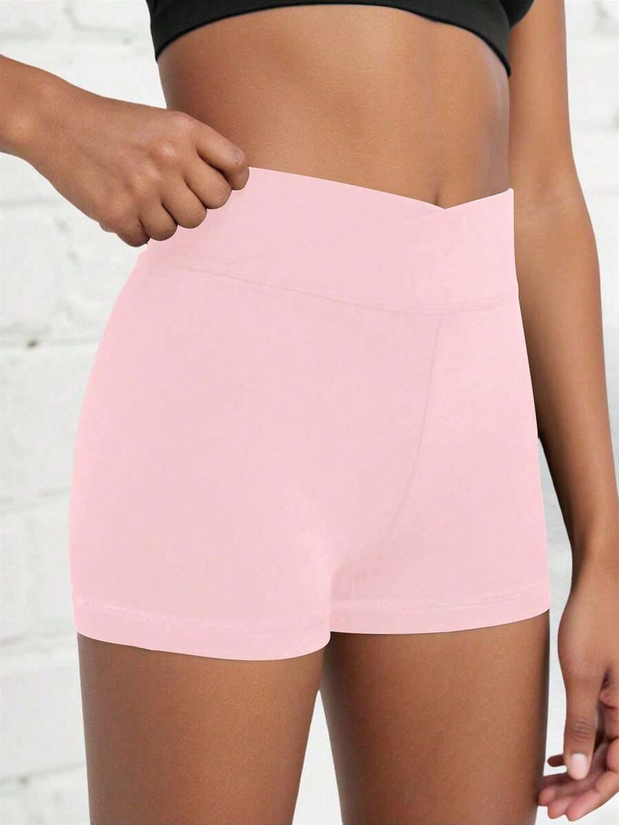 SHEIN Tween Girls Solid Color Casual Legging Shorts, High Waist, 4-Way Stretch, High Elasticity, Suitable For Activewear, Cycling, Running, Training - Pink - View 1
