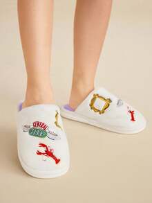 FRIENDS X SHEIN Women's Autumn/Winter Lobster & Letter Embroidered Home Slippers For Christmas