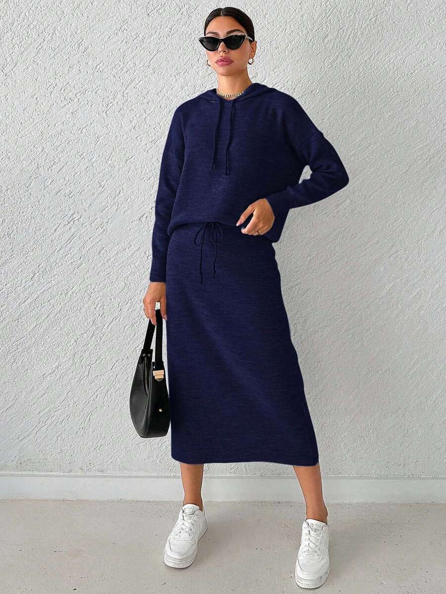 SHEIN Cottnline 女款連帽毛衣兩件套 - 藏蓝色 - 查看 1