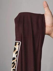 Slaydiva Plus Size Leopard Print Letter & Number Graphic V-Neck Casual Loose T-Shirt, Suitable For Summer, Oversized Leopard Jersey For Women Football Women Brown Jersey - Multicolor - View 7