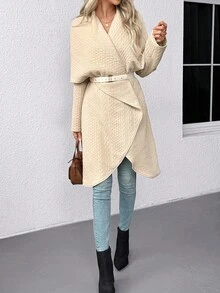 SHEIN Jaqueta regular elegante e madura com gola, tecido texturizado e cintura marcada para mulheres - Cinza - Visão 4