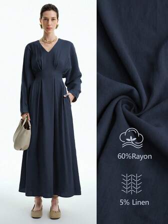 Aalyst Elegantes Vintage-inspiriertes Damen-Kleid mit geraffter Taille und langen Ärmeln, anspruchsvolle Büro-/Lässig-/Partybekleidung, Herbst/Winter