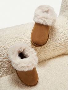 Cozy Pixies 1 Pair Toddler Boys/Girls Camel Color Fashion Design Easy Slip-On Warm Winter Slippers, Comfortable Casual Indoor/Outdoor Wear For Daily Use In Winter - Camel - View 6