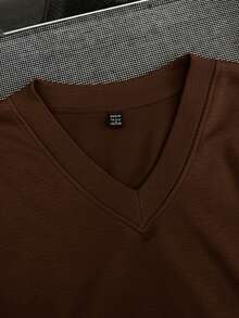 SHEIN EZwear 女式超大V领宽松休闲运动衫，适合秋冬季 - 棕色 - 查看 6