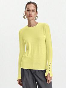 Lumivelle Women's All-Match Round Neck Casual Versatile Long Sleeve Knit Sweater - Yellow - View 6