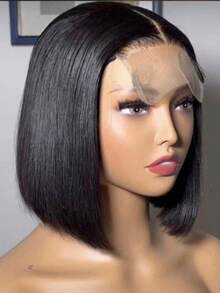 4x4 Short Bob Lace Front Glueless Human Hair Wigs, Transparent Lace Closure Pre Plucked Wig For Women - Natural Black - View 3