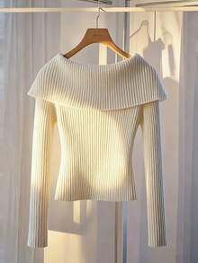 Franclia 女士新款时尚初秋休闲独特设计长袖毛衣上衣 - 杏色 - 查看 2