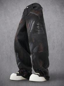 Manfinity Denimwave Men's Vintage Distressed Wide Leg Jeans - Black - View 4