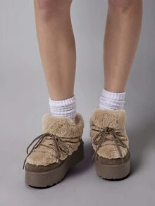 Solezae Women's Casual, Comfortable Furry Platform Winter Boots - Beige - View 5