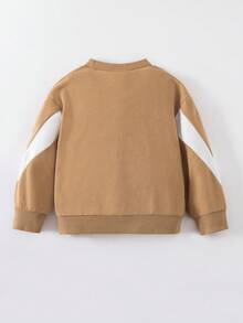 SHEIN Playful Pals بلوزة رياضية بطبعة حرفية وألوان متباينة لصبي، مناسبة للخريف والشتاء